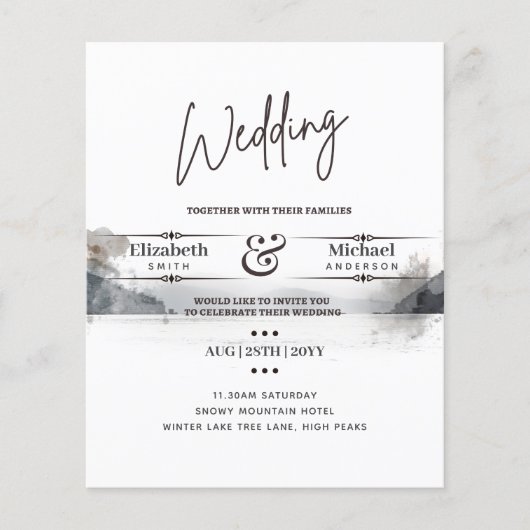 LeahG BUDGET雪の山の結婚式の招待 (正面)