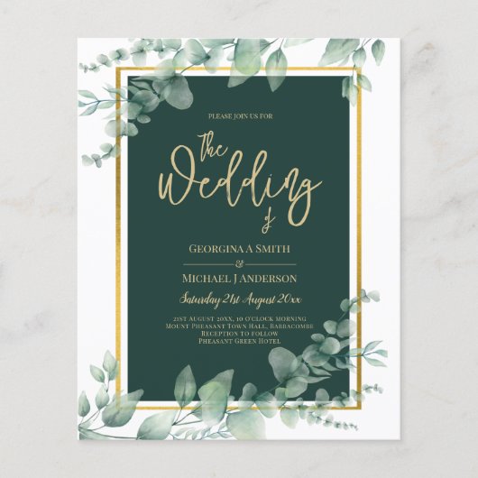 LeahG Eucalyptus Greenery金ゴールド結婚のQRコード チラシ (正面)