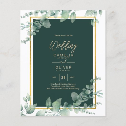 LeahG Eucalyptus Greenery金ゴールド結婚のQRコード チラシ (正面)