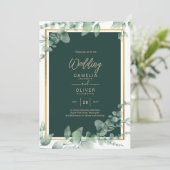LeahG Eucalyptus Greenery金ゴールド結婚のQRコード 招待状 (スタンド正面)