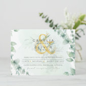 Leahg Eucalyptus Greenery金ゴールド結婚のQRコード 招待状 (スタンド正面)
