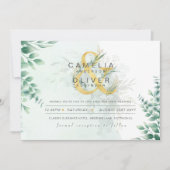 Leahg Eucalyptus Greenery金ゴールド結婚のQRコード 招待状 (正面)