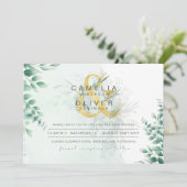 Leahg Eucalyptus Greenery金ゴールド結婚のQRコード 招待状 (スタンド正面)