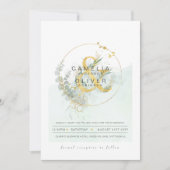 LeahG Eucalyptus Greenery金ゴールド結婚のQRコードINV 招待状 (正面)