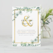 LeahG Eucalyptus Greenery金ゴールド結婚のQRコードInv 招待状 (スタンド正面)