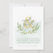 LeahG Eucalyptus Greenery金ゴールド結婚のQRコードINV 招待状 (正面)