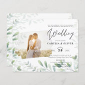 LeahG Greeneryの葉PHOTO OVERLAY Wedding Invite (正面/裏面)