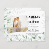 LeahG Greeneryの葉PHOTO OVERLAY Wedding Invite (正面/裏面)