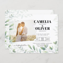 LeahG Greeneryの葉PHOTO OVERLAY Wedding Invite