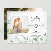 LeahG Greeneryの葉PHOTO OVERLAY Wedding Invite (正面/裏面)