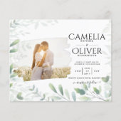LeahG Greeneryの葉PHOTO OVERLAY Wedding Invite チラシ (正面)