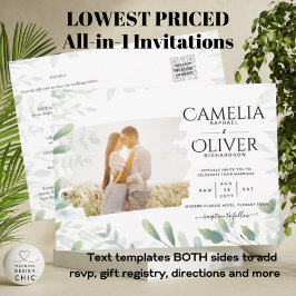 LeahG Greeneryの葉PHOTO OVERLAY Wedding Invite チラシ