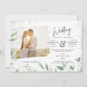 LeahG Greeneryの葉PHOTO OVERLAY Wedding Invite 招待状 (正面)