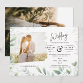 LeahG Greeneryの葉PHOTO OVERLAY Wedding Invite 招待状 (正面/裏面)