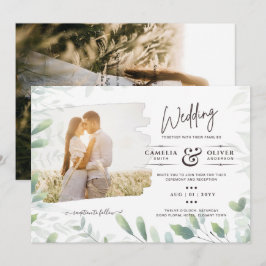 LeahG Greeneryの葉PHOTO OVERLAY Wedding Invite 招待状