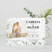 LeahG Greeneryの葉PHOTO OVERLAY Wedding Invite 招待状 (スタンド正面)