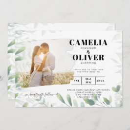 LeahG Greeneryの葉PHOTO OVERLAY Wedding Invite 招待状