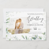 LeahG Greeneryの葉PHOTO OVERLAY Wedding Invite 招待状 (正面)