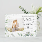 LeahG Greeneryの葉PHOTO OVERLAY Wedding Invite 招待状 (スタンド正面)