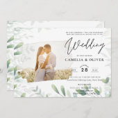 LeahG Greeneryの葉PHOTO OVERLAY Wedding Invite 招待状 (正面/裏面)
