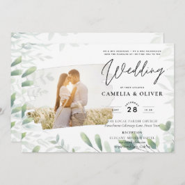 LeahG Greeneryの葉PHOTO OVERLAY Wedding Invite 招待状