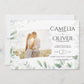 LeahG Greeneryの葉PHOTO OVERLAY Wedding Invite 招待状 (正面)