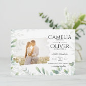 LeahG Greeneryの葉PHOTO OVERLAY Wedding Invite 招待状 (スタンド正面)