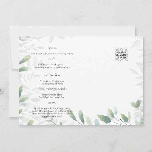 LeahG Greeneryの葉PHOTO OVERLAY Wedding Invite 招待状 (裏面)