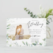 LeahG Greeneryの葉PHOTO OVERLAY Wedding Invite 招待状 (スタンド正面)