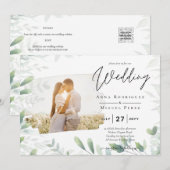 LeahG Greeneryの葉PHOTO OVERLAY Wedding Invite 招待状 (正面/裏面)