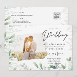 LeahG Greeneryの葉PHOTO OVERLAY Wedding Invite 招待状