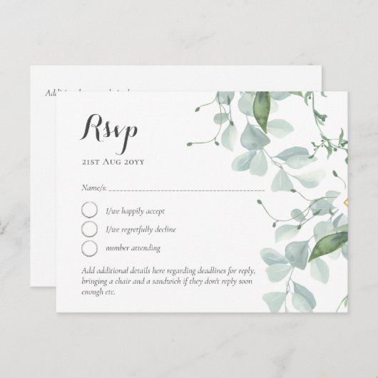 LeahG Greeneryをテーマにした結婚式RSVP ポストカード (正面/裏面)