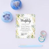 LeahG Greenery金ゴールド結婚のQRコードRSVP招待状 チラシ (シングル)