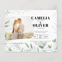 LeahG Greenery Leaves PHOTO OVERLAY Wedding Invite チラシ