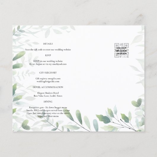 LeahG Greenery Leaves PHOTO OVERLAY Wedding Invite チラシ (裏面)