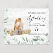LeahG Greenery Leaves PHOTO OVERLAY Wedding Invite チラシ (正面)