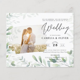 LeahG Greenery Leaves PHOTO OVERLAY Wedding Invite チラシ