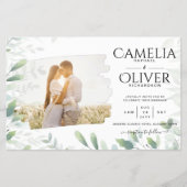 LeahG Greenery Leaves PHOTO OVERLAY Wedding Invite チラシ (正面)