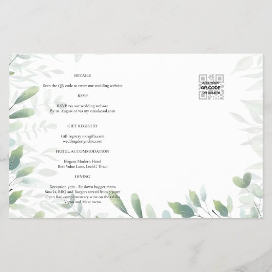 LeahG Greenery Leaves PHOTO OVERLAY Wedding Invite チラシ (裏面)