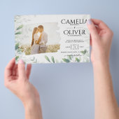 LeahG Greenery Leaves PHOTO OVERLAY Wedding Invite チラシ (ハンドル)