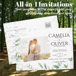 LeahG Greenery Leaves PHOTO OVERLAY Wedding Invite チラシ