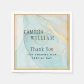 LeahG INKシーガラスティール(緑がかった色)金ゴールド結婚 スタンダードカクテルナプキン (正面)