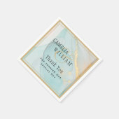 LeahG INKシーガラスティール（緑がかった色）金ゴールド結婚 スタンダードカクテルナプキン (角)