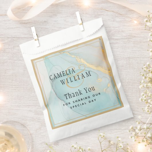 LeahG INKシーガラスティール（緑がかった色）金ゴールド結婚 フェイバーバッグ (クリップ留めされた状態)