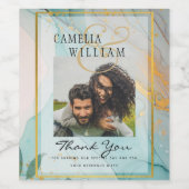 LeahG INKシーガラスティール（緑がかった色）金ゴールド結婚 ワインラベル (シングルラベル)