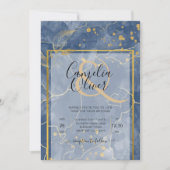 LeahG INKネイビーブルー金ゴールド結婚ズ 招待状 (正面)