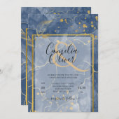 LeahG INKネイビーブルー金ゴールド結婚ズ 招待状 (正面/裏面)