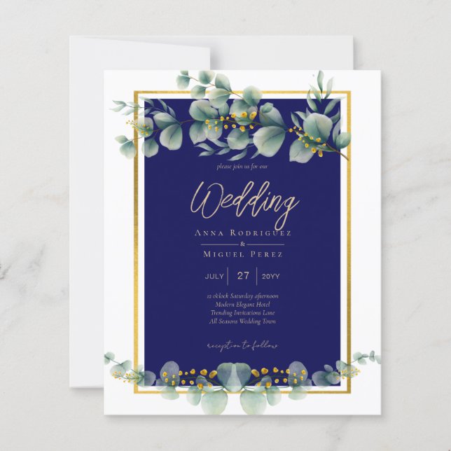 LeahG NAVY BLUE金ゴールドグリーナリーユーカリ結婚ス (正面)