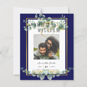 LeahG NAVY BLUE金ゴールドグリーナリーユーカリ結婚ス