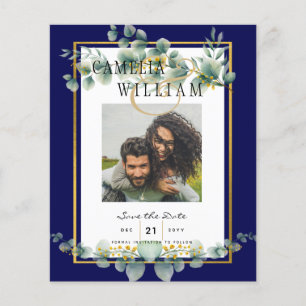 LeahG NAVY BLUE金ゴールドグリーナリーユーカリ結婚ス チラシ